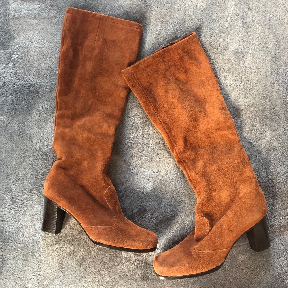 RUST SUEDE HIGH BOOT HEELS